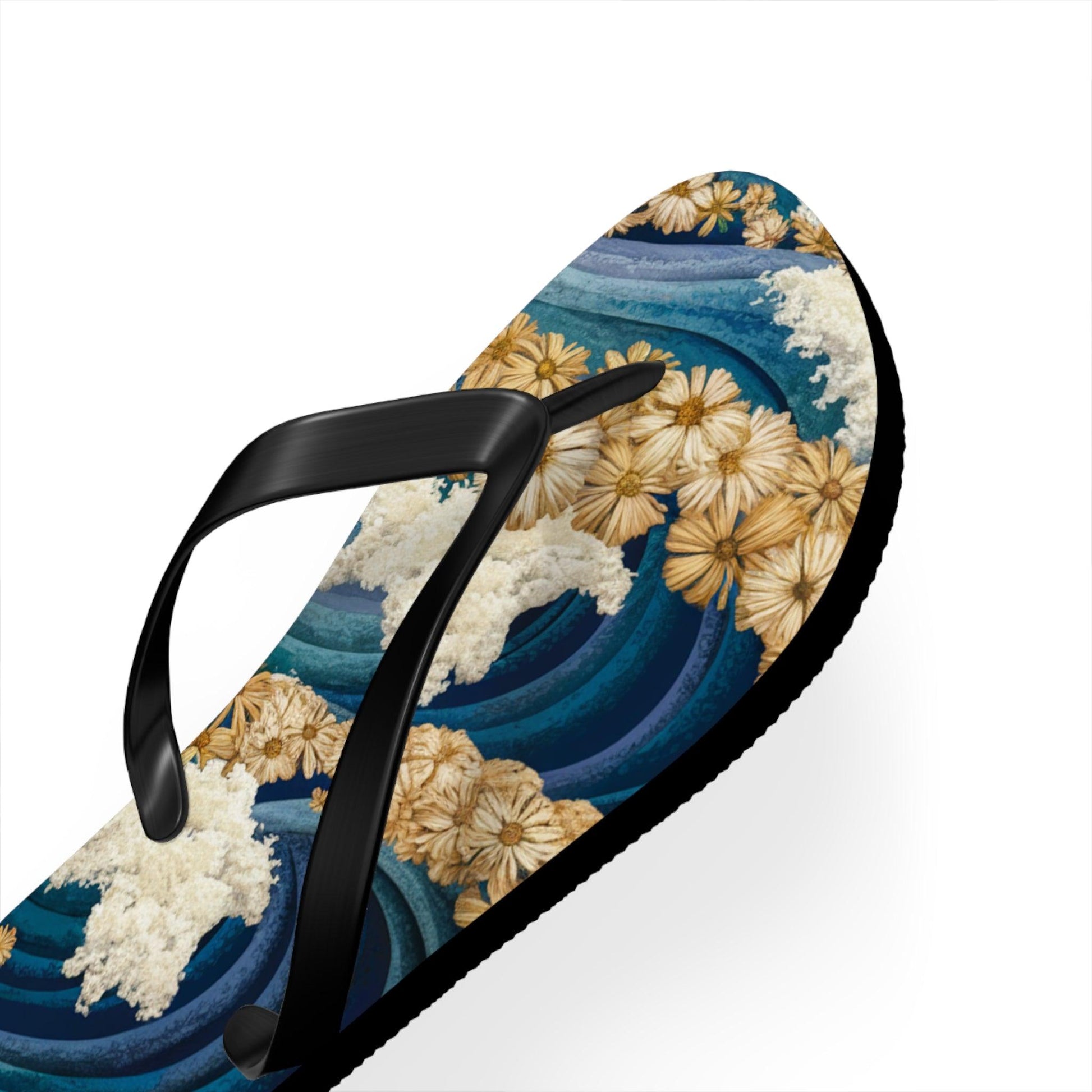 Sea Wave Yarrow Flower Inspired Flip Flops, Express Your Beach Loving Self - Coastal Collections