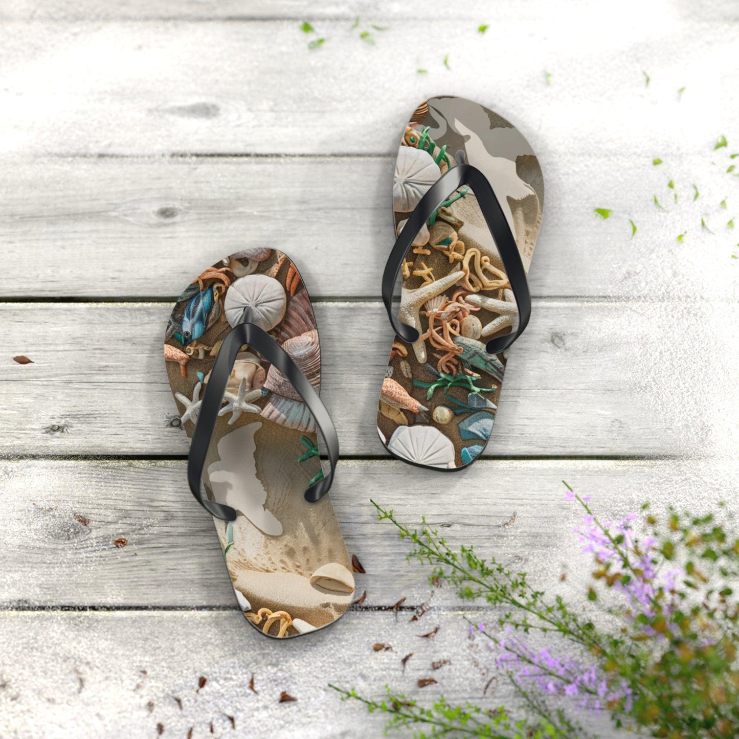 Seashell and Seagull Inspired Flip Flops v4, Express Your Beach Loving Self - Coastal Collections