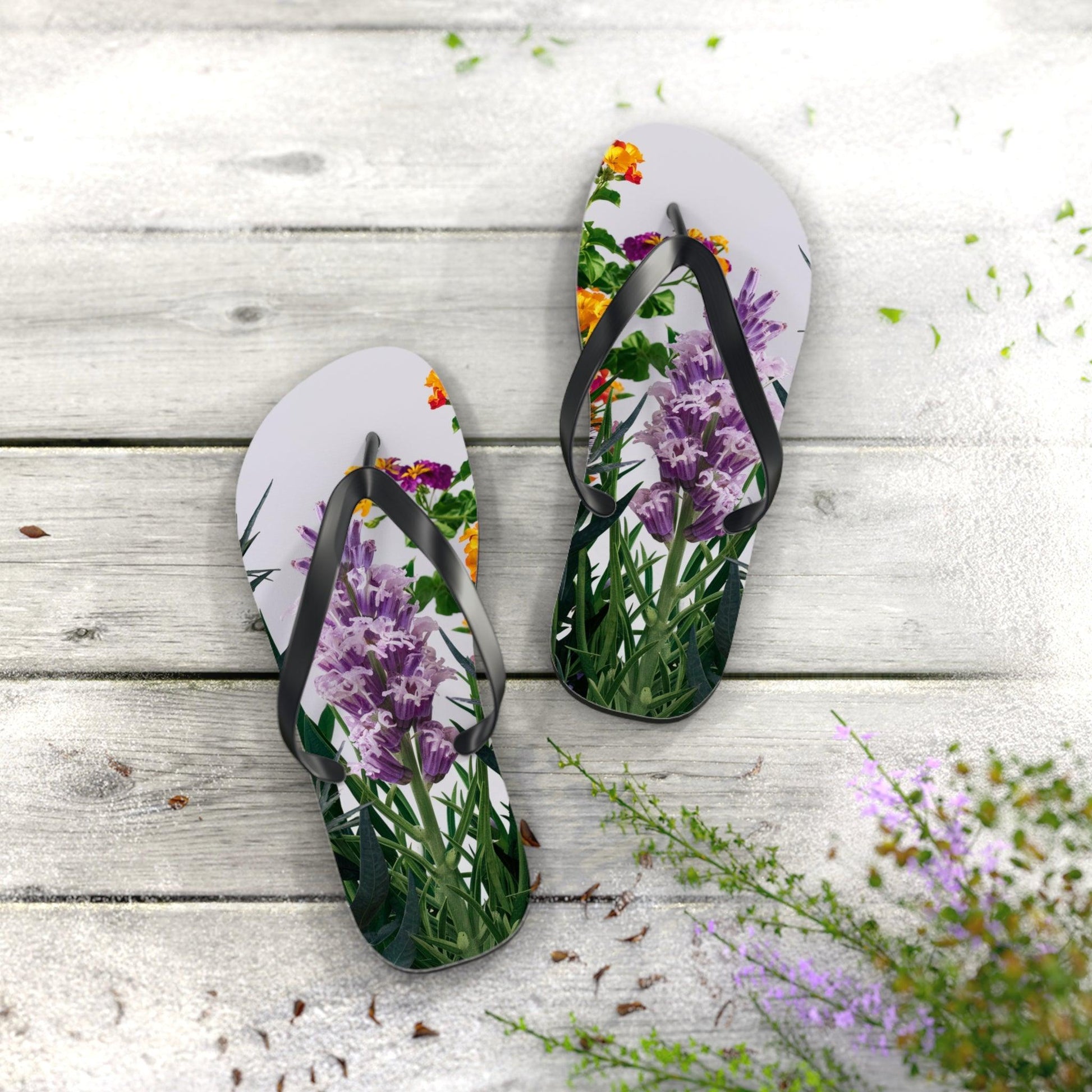 Sea Lavendar with purple hues flower bouquet Inspired Flip Flops, Express Your Beach Loving Self - Coastal Collections