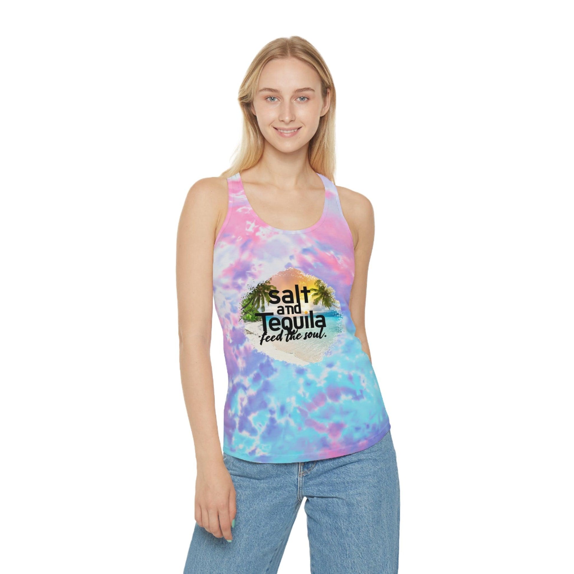 Salt and Tequila Feed the Soul Tie Dye Racerback Tank Top - Coastal Collections