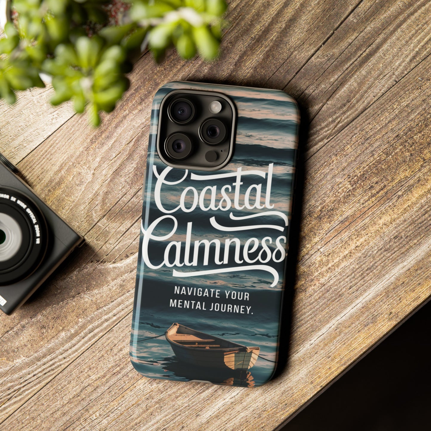 Coastal Calmness, Old Wooden Row Boat Design Protective Phone Case