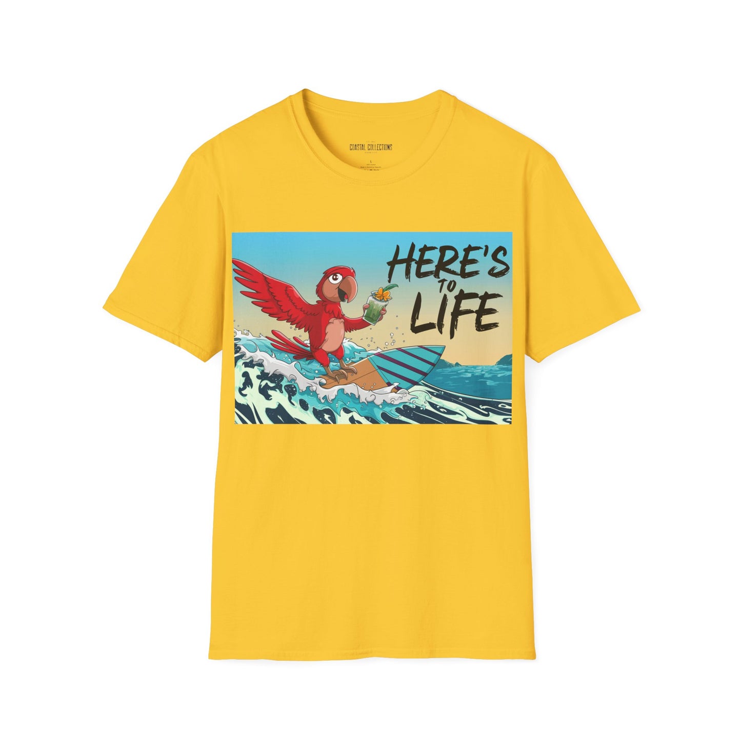 Here's to Life, Red Parrot Surfing - Unisex Softstyle T-Shirt