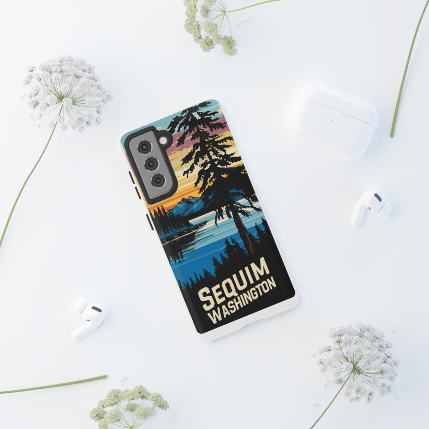 Sequim Washington Sunset Bay & Douglas Fir Protective Phone Case