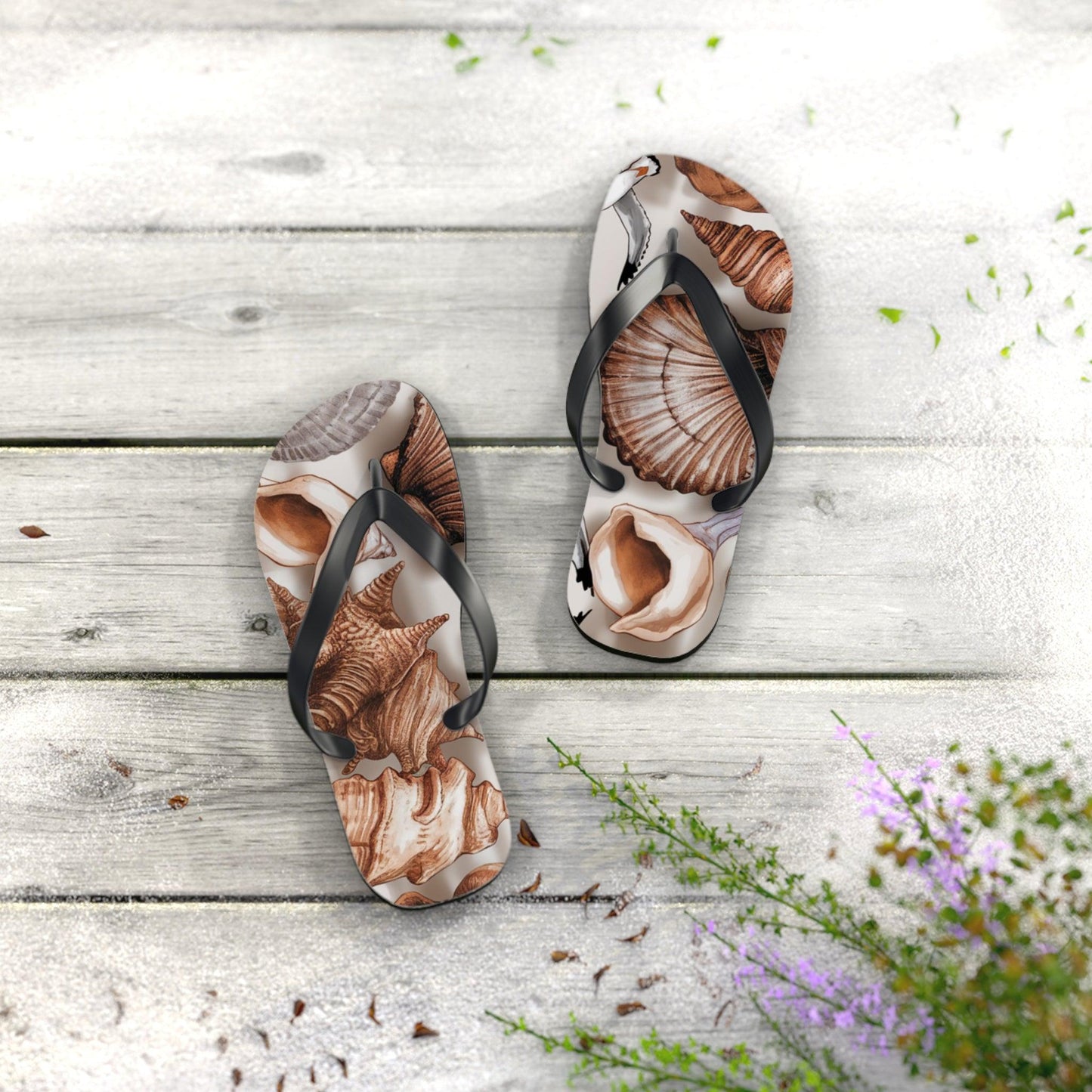 Seashell and Seagull Inspired Flip Flops v2, Express Your Beach Loving Self - Coastal Collections