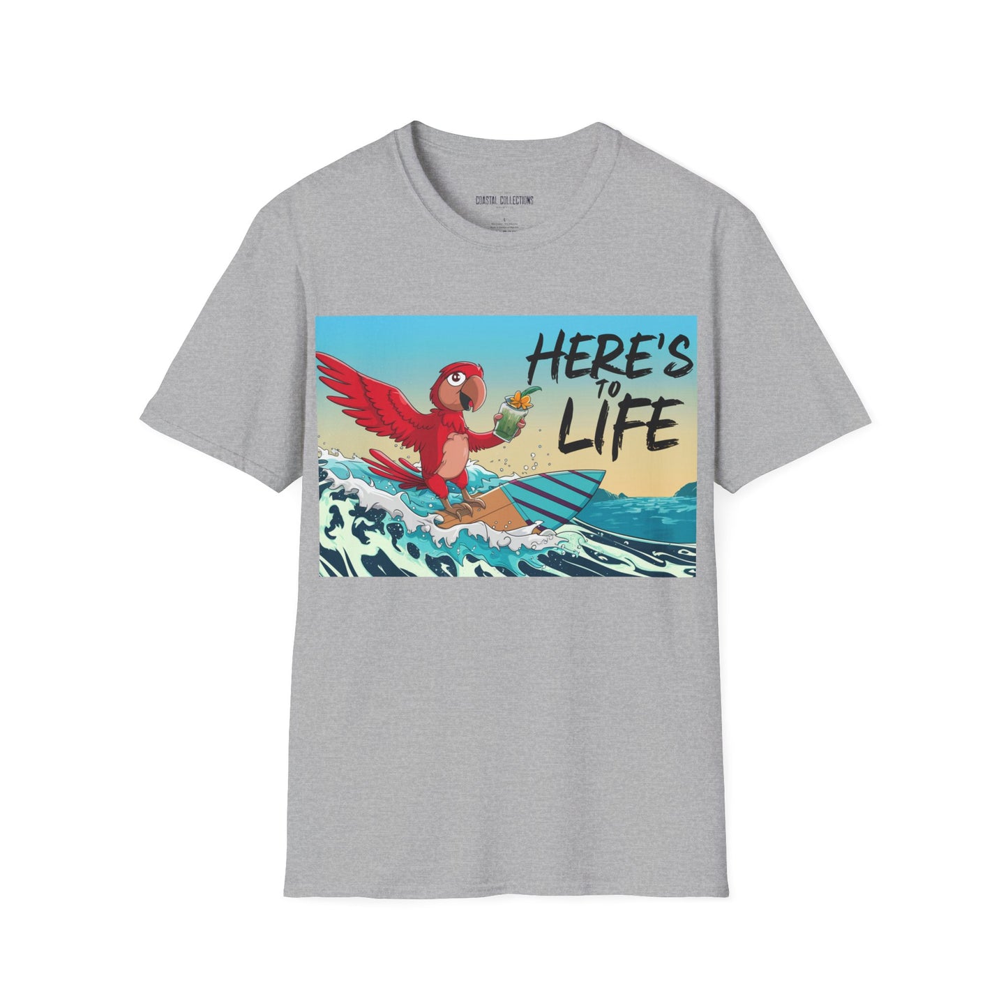 Here's to Life, Red Parrot Surfing - Unisex Softstyle T-Shirt