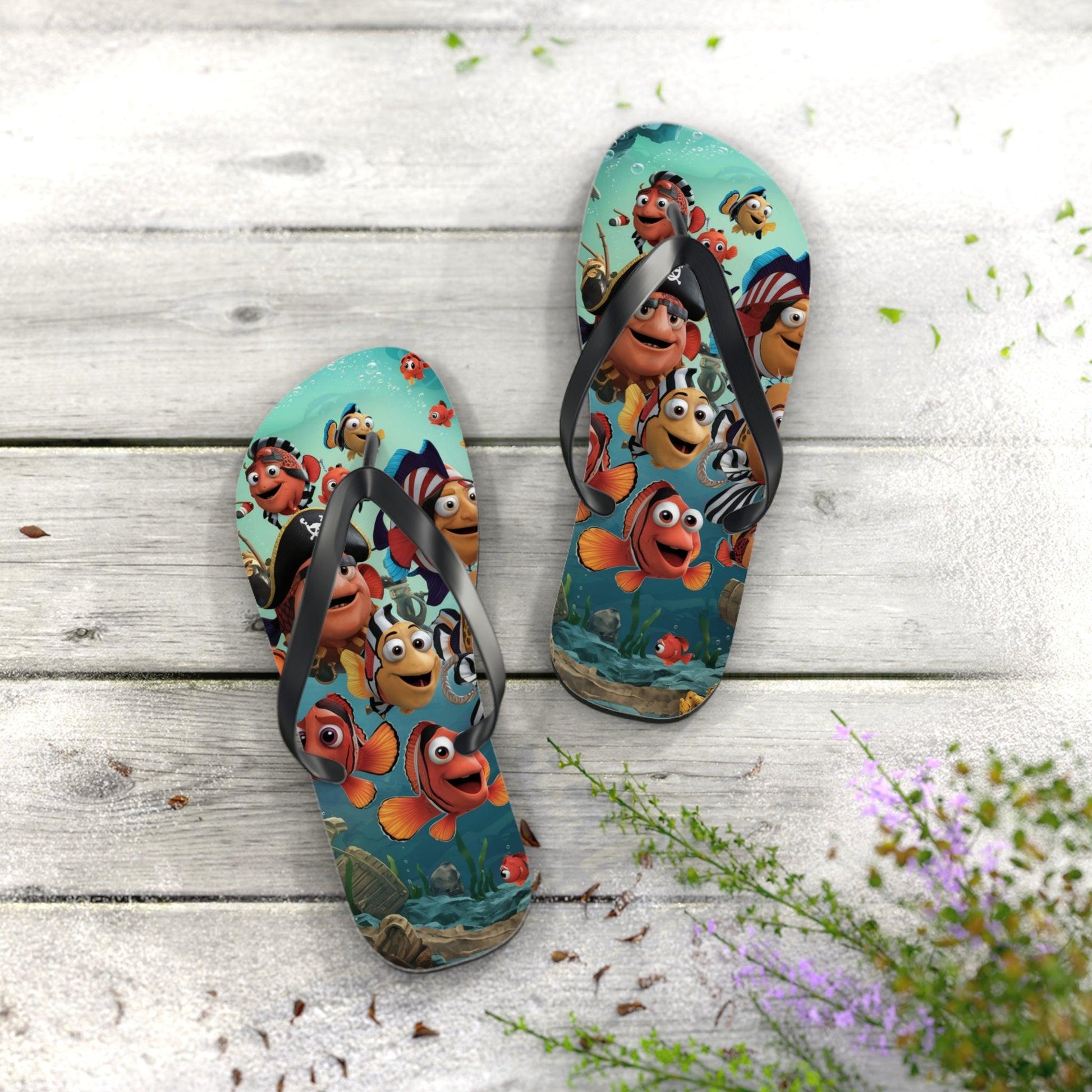 Comical Fish and Pirates Inspired Flip Flops v2, Express Your Beach Loving Self - Coastal Collections