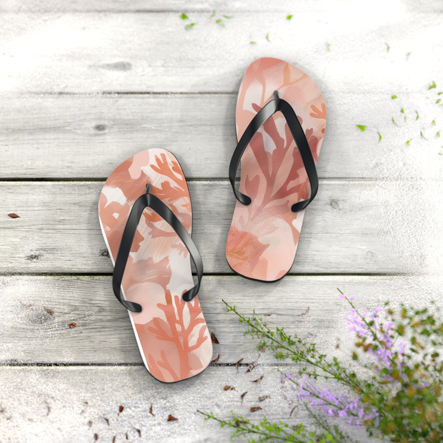 Coral Abstract Beach - Flip Flops, Sandals