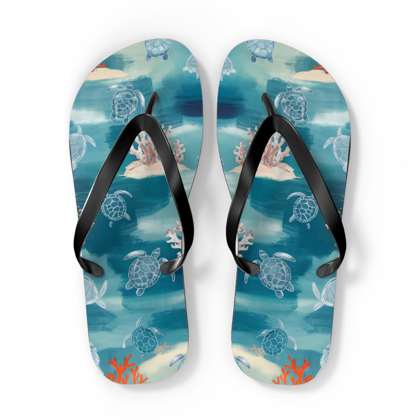 Sea Turtle and Coral Abstract Beach - Flip Flops, Sandals