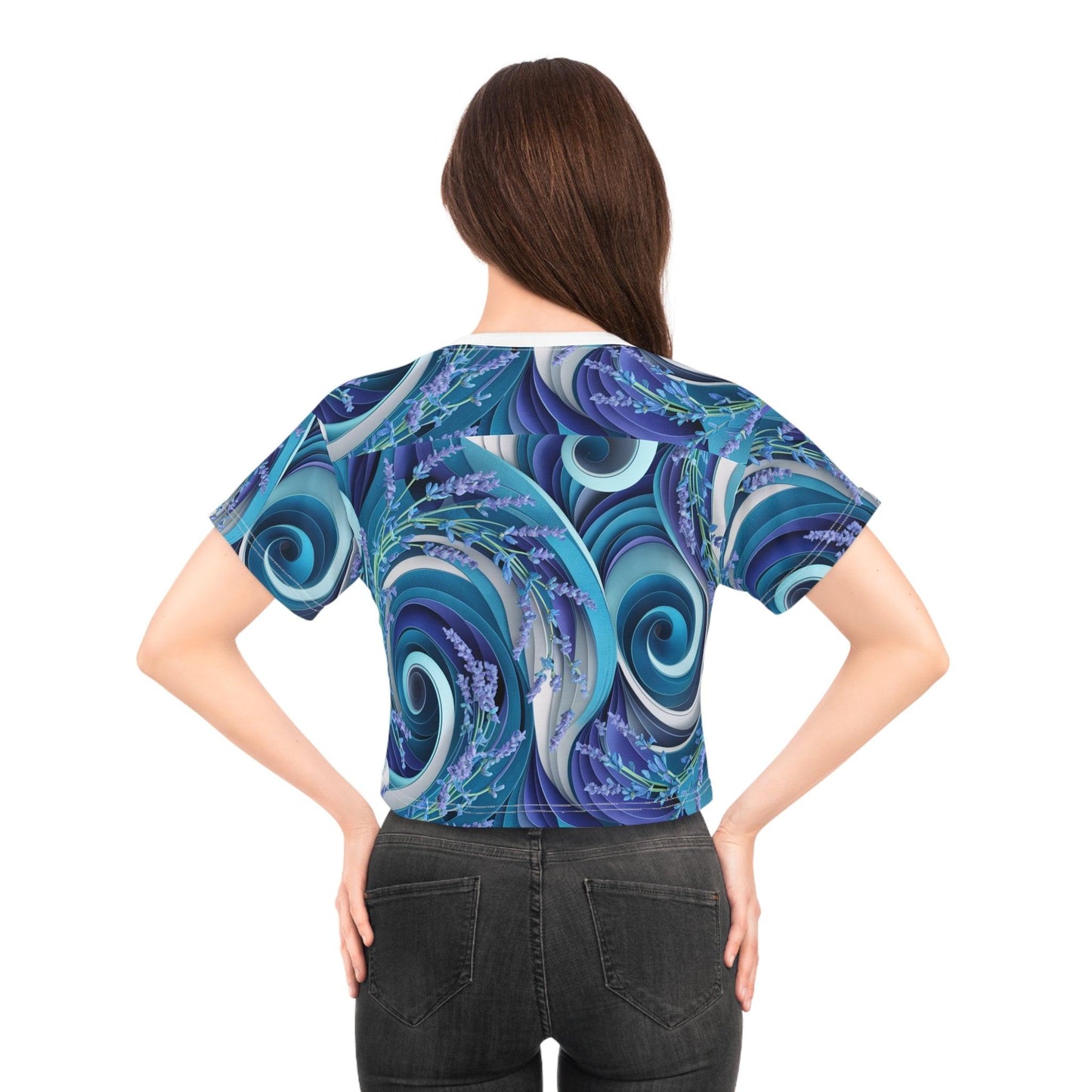 Sea Waves Inspired Lavender Large Repeating Print, Crop Tee (AOP) - Coastal Collections