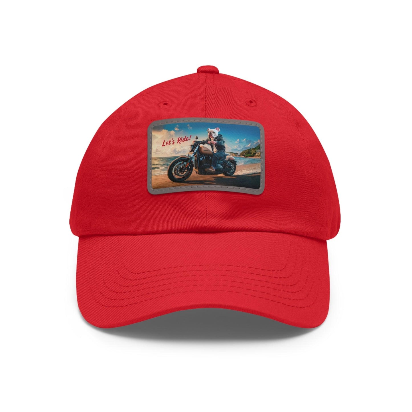 Let's Ride Bulldog Riding Motorcycle Cap, Dad Hat with Leather Patch (Rectangle) - Coastal Collections