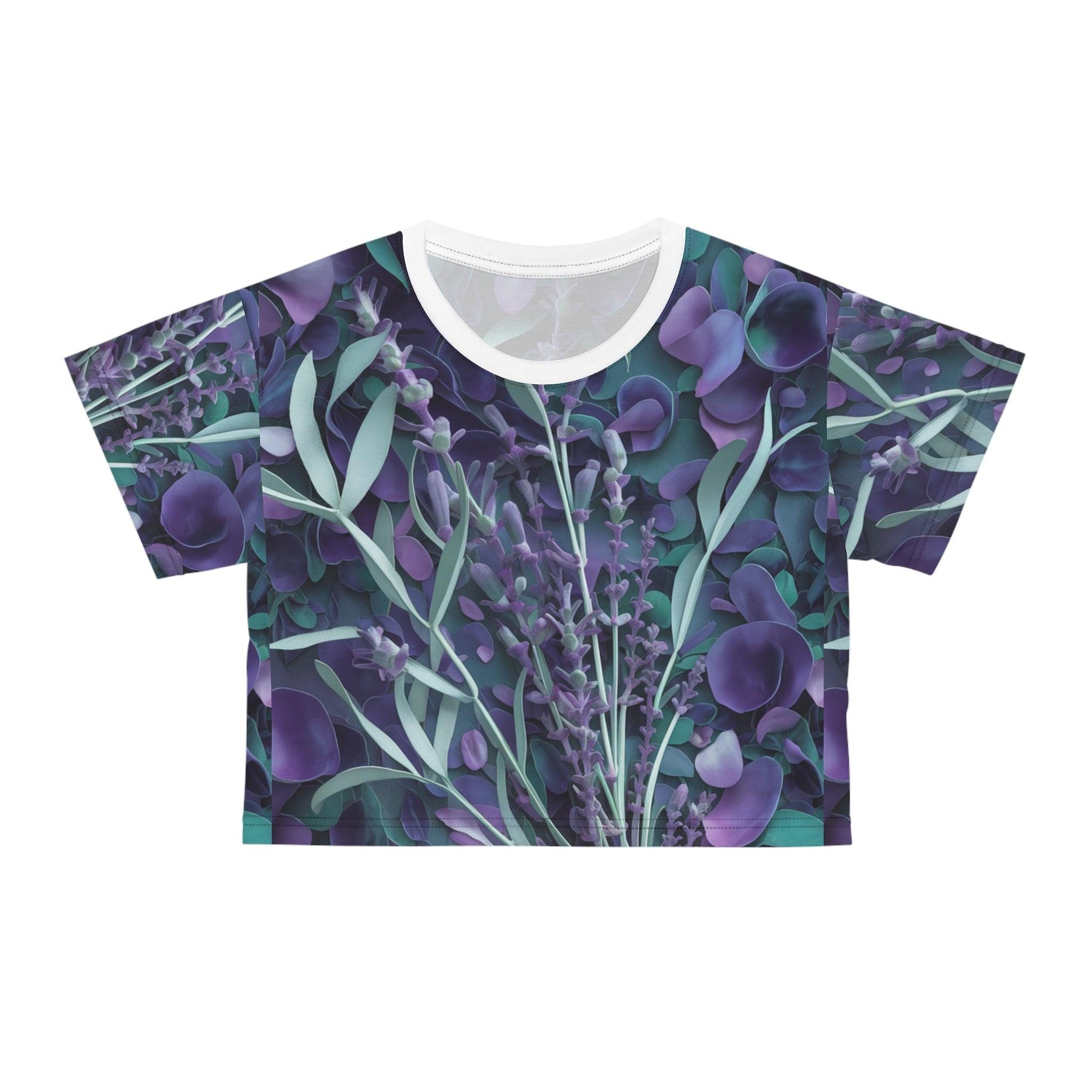 Coastal Inspired Lavender Repeating Large Print v2, Crop Tee (AOP) - Coastal Collections