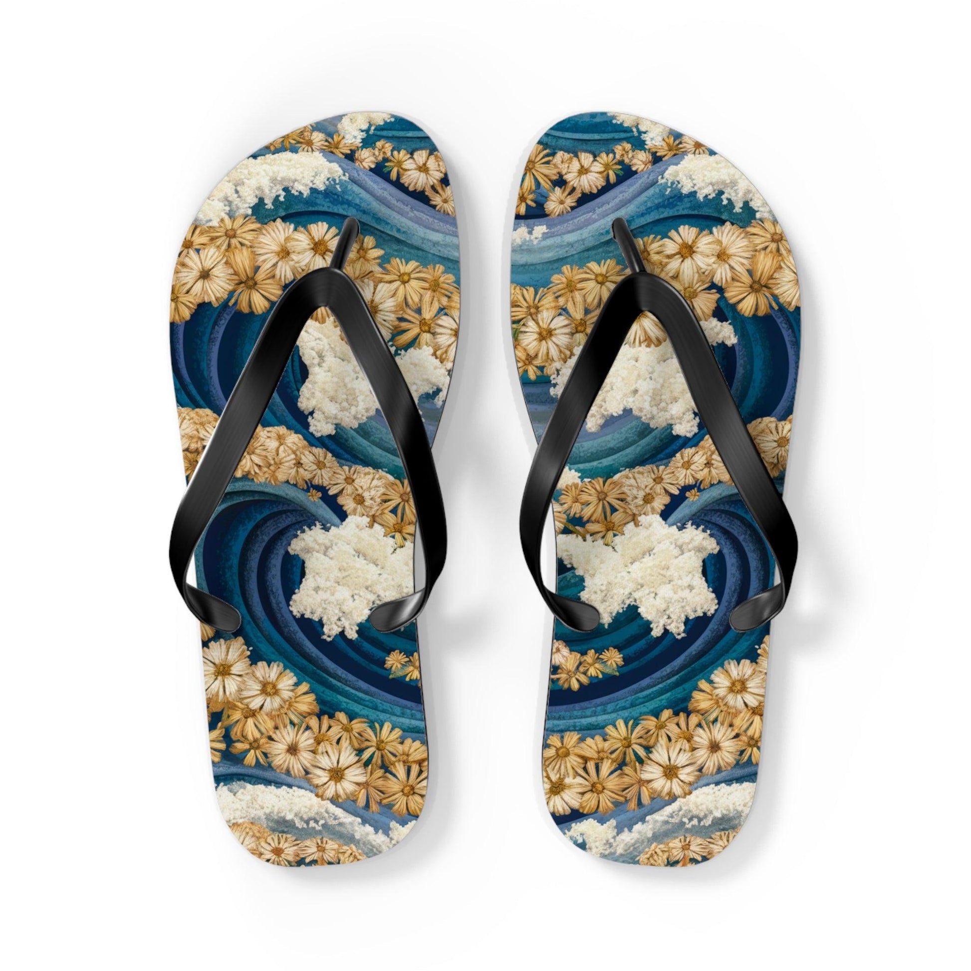 Sea Wave Yarrow Flower Inspired Flip Flops, Express Your Beach Loving Self - Coastal Collections