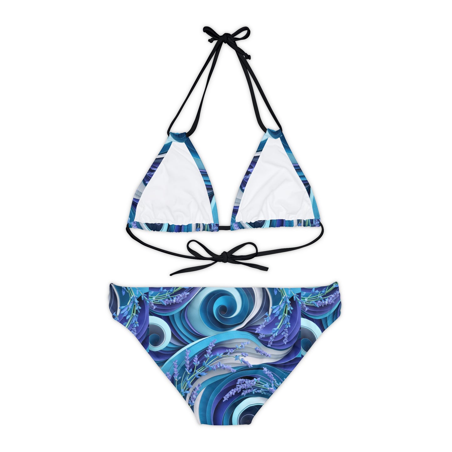 Seawaves and Lavender Flower Strappy Bikini Set