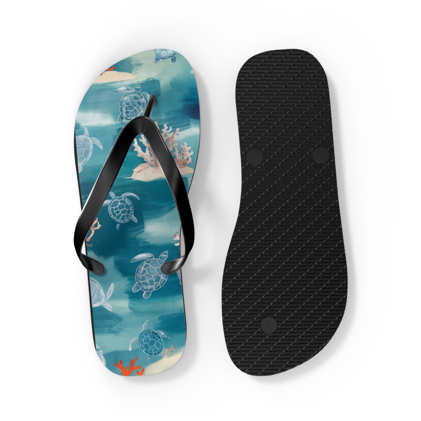 Sea Turtle and Coral Abstract Beach - Flip Flops, Sandals