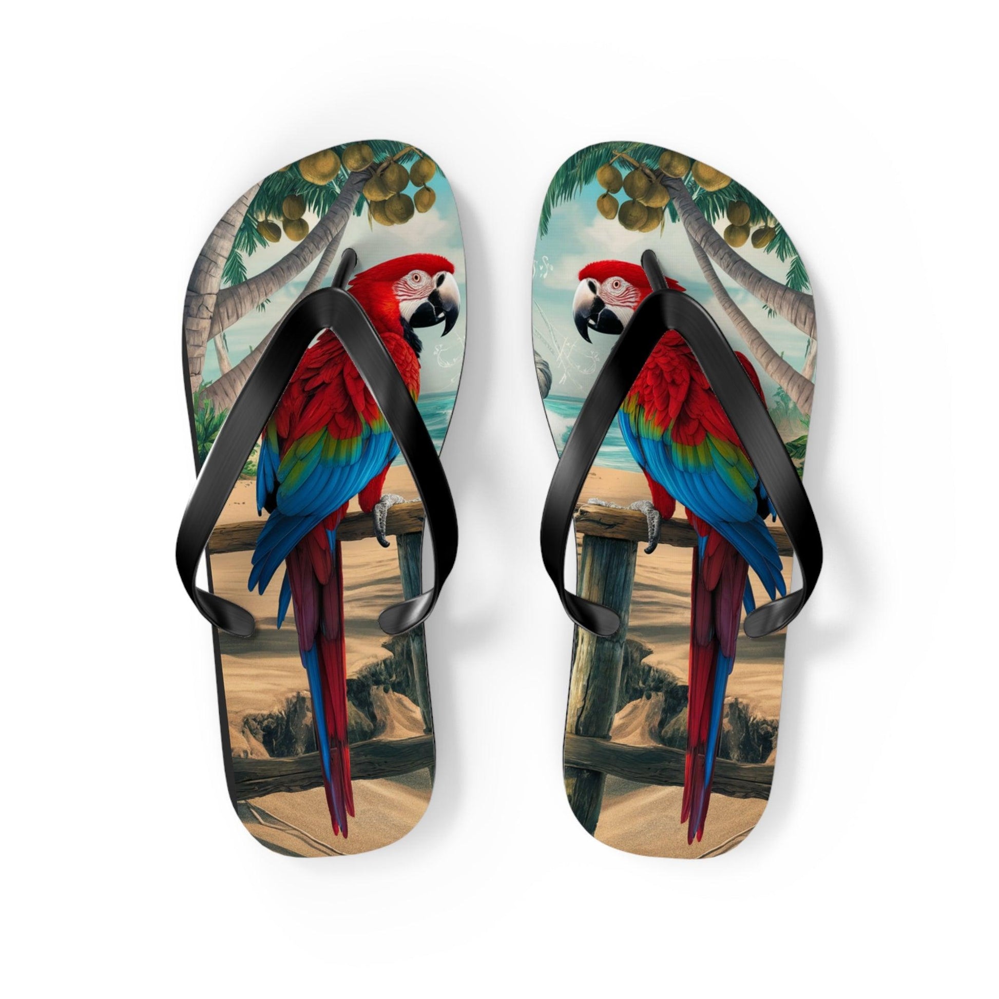 Red Parrot Beach Inspired Flip Flops, Express Your Beach Loving Self - Coastal Collections