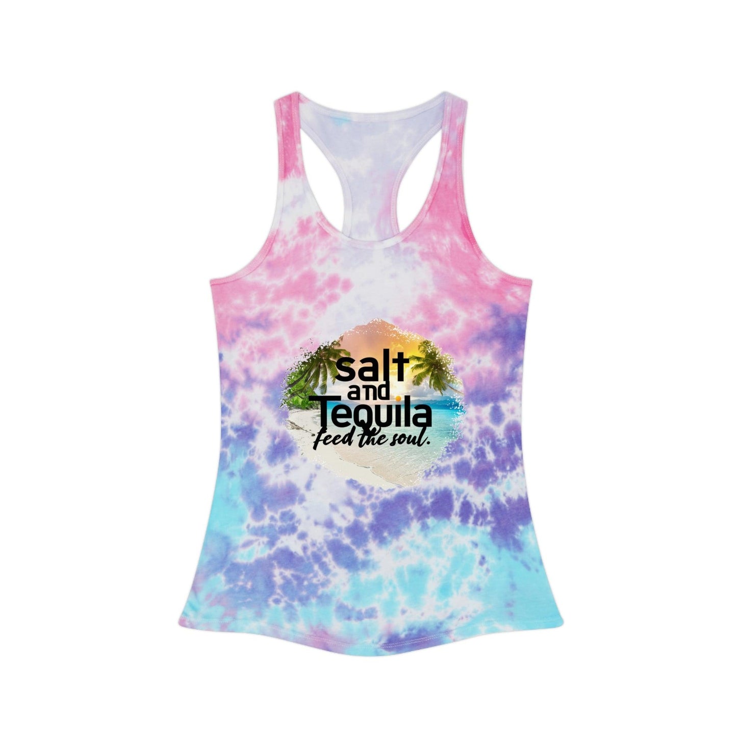 Salt and Tequila Feed the Soul Tie Dye Racerback Tank Top - Coastal Collections