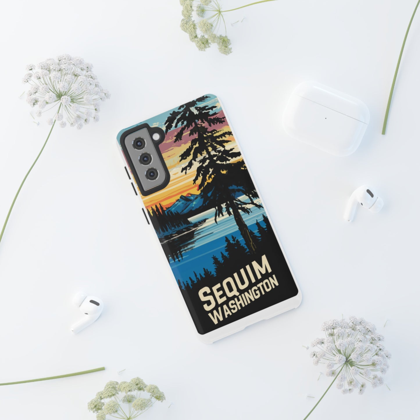 Sequim Washington Sunset Bay & Douglas Fir Protective Phone Case