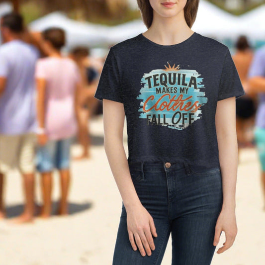 Tequila Makes My Clothes Fall Off - Women's Flowy Cropped Tee