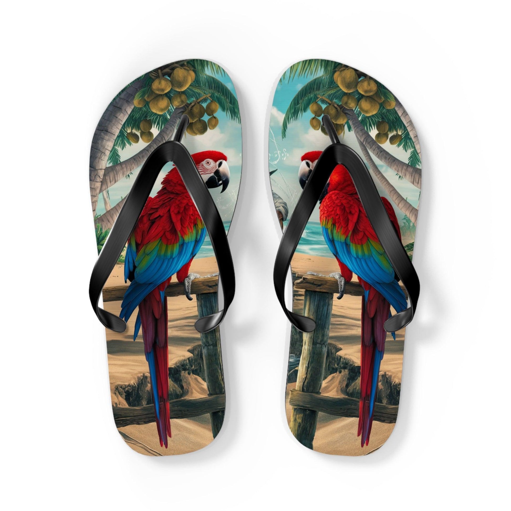 Red Parrot Beach Inspired Flip Flops, Express Your Beach Loving Self - Coastal Collections