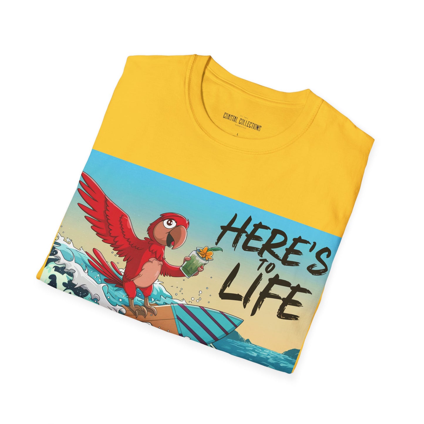 Here's to Life, Red Parrot Surfing - Unisex Softstyle T-Shirt