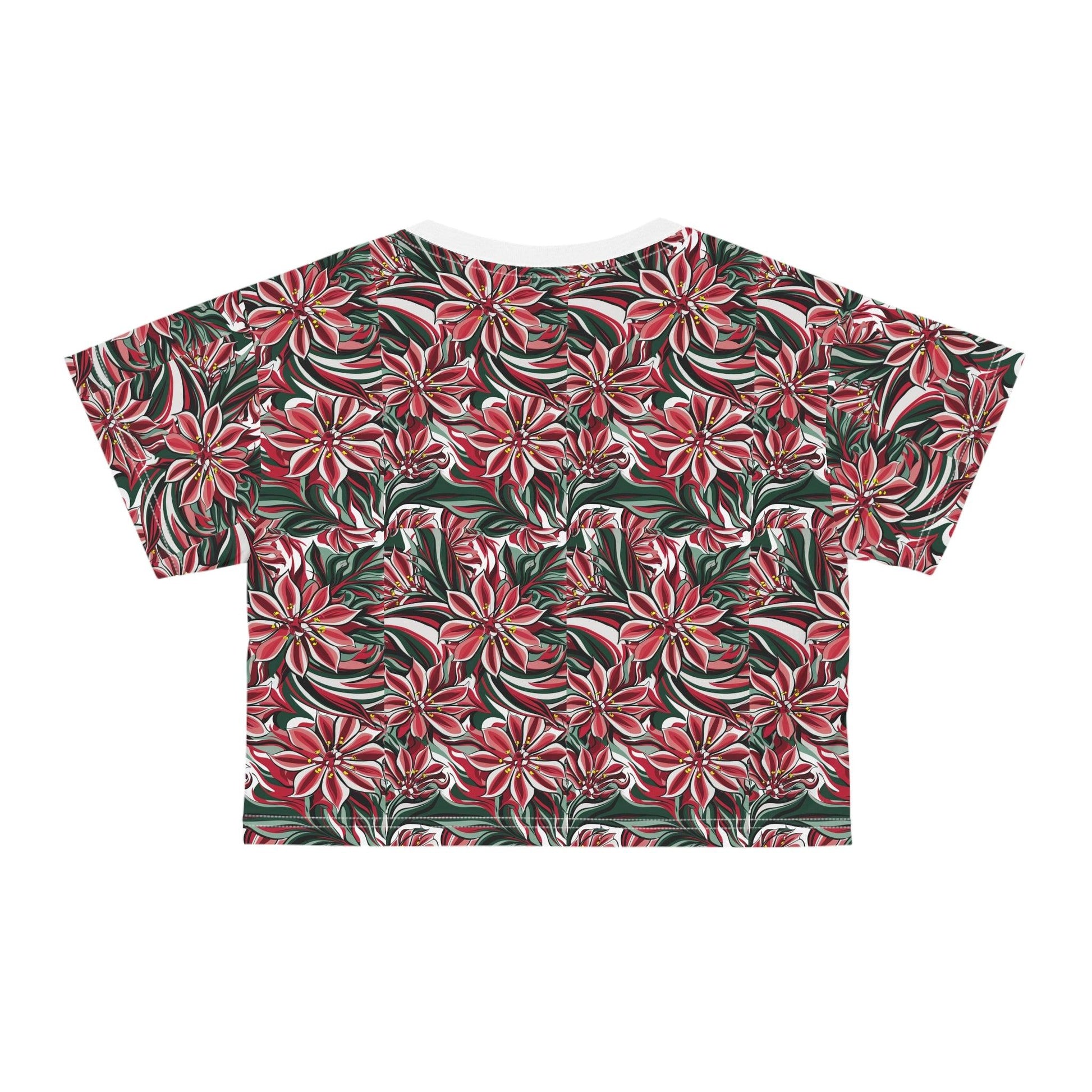 Sea Inspired Red and White Oleander Small Repeating Print Crop Tee (AOP) - Coastal Collections