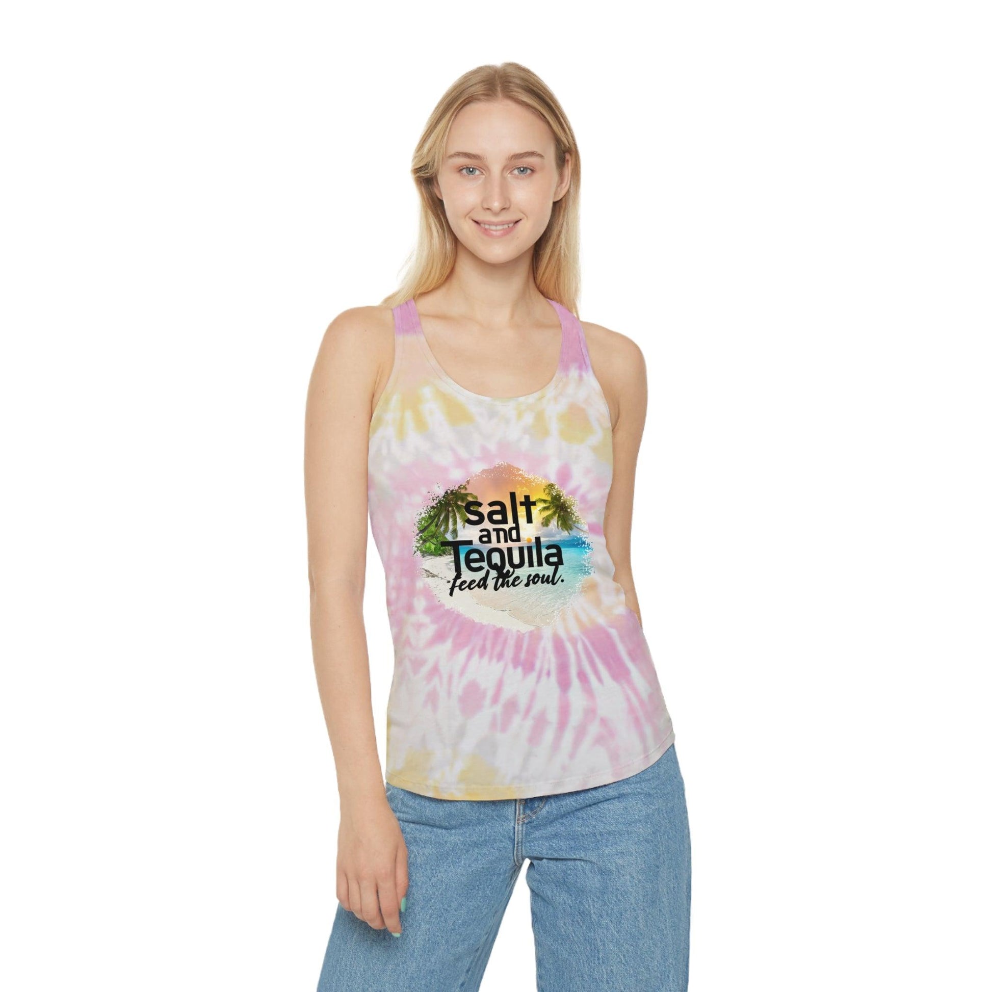 Salt and Tequila Feed the Soul Tie Dye Racerback Tank Top - Coastal Collections