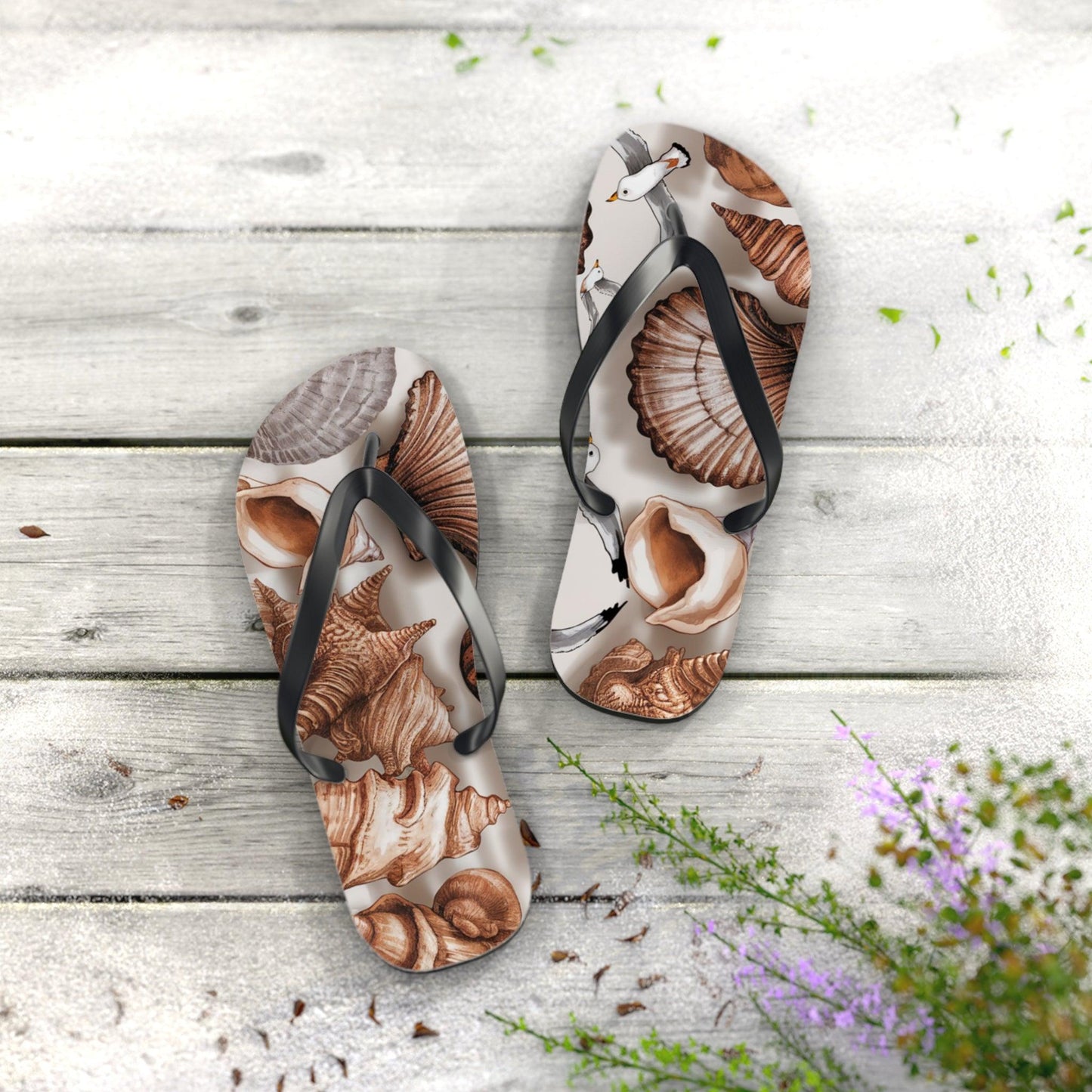 Seashell and Seagull Inspired Flip Flops v2, Express Your Beach Loving Self - Coastal Collections