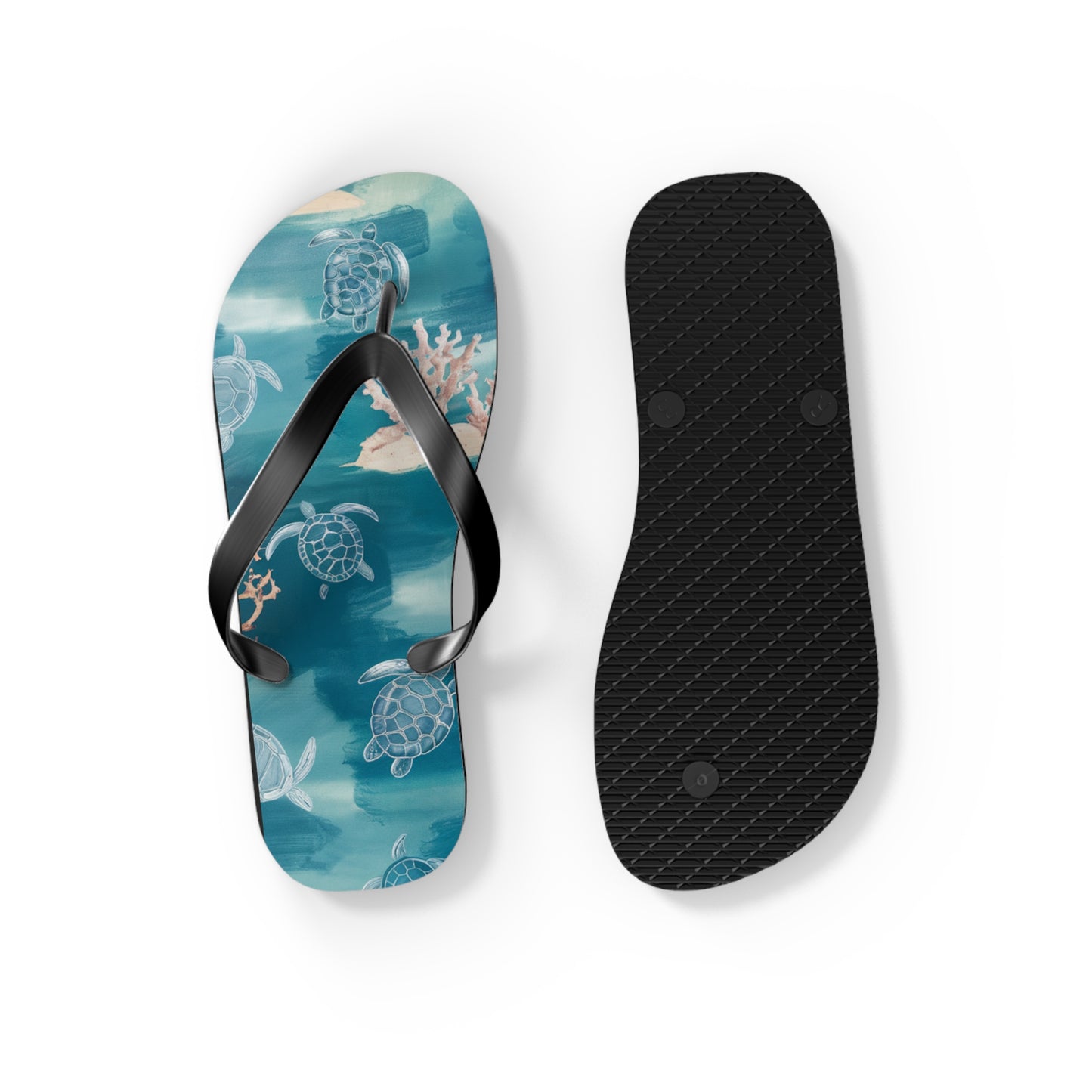 Sea Turtle and Coral Abstract Beach - Flip Flops, Sandals