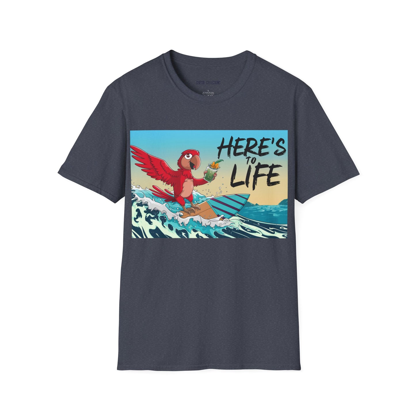 Here's to Life, Red Parrot Surfing - Unisex Softstyle T-Shirt