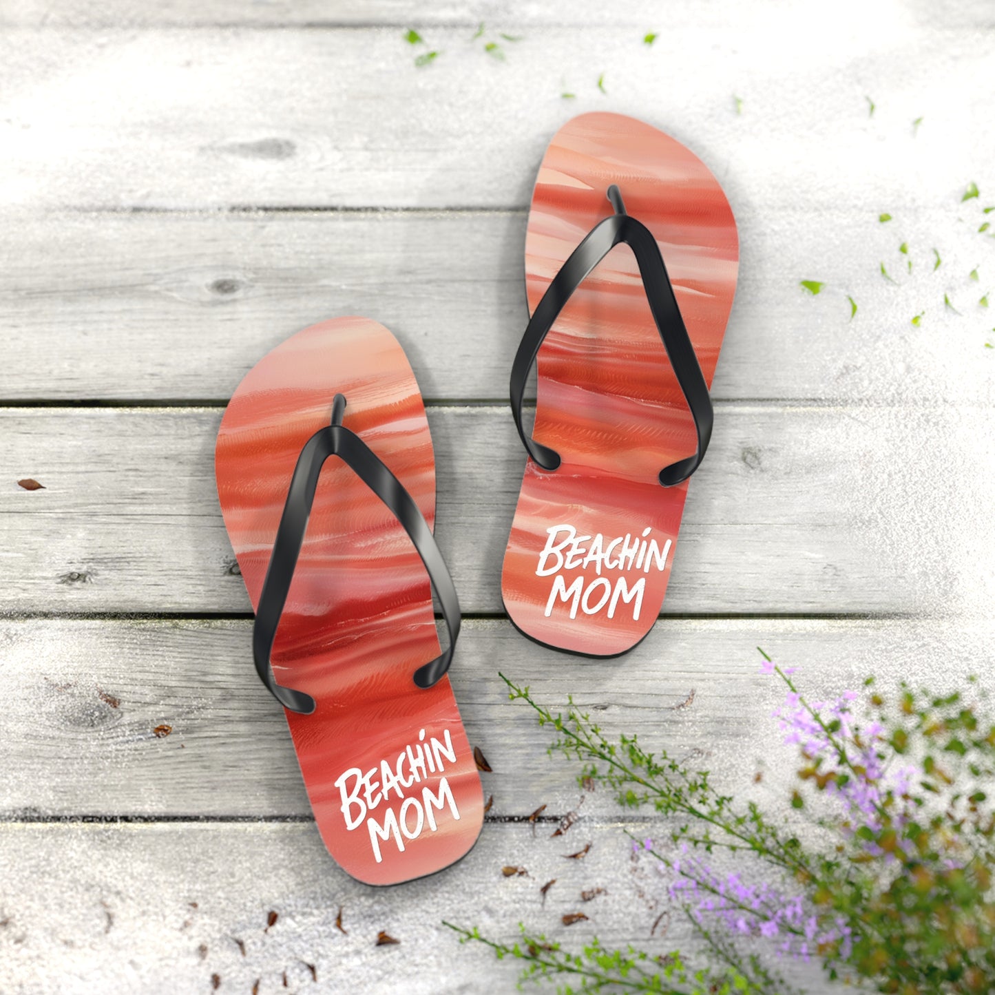 Beachin Mom Coral Abstract Beach - Flip Flops, Sandals