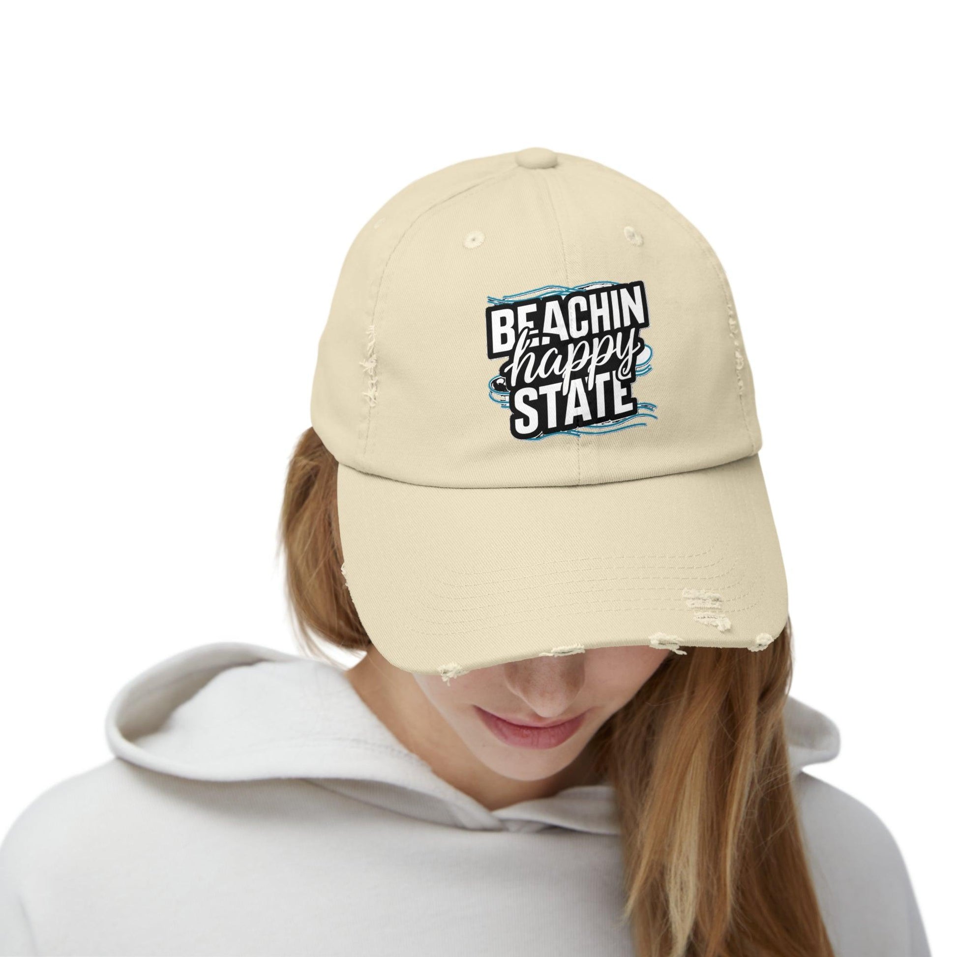 Retro Cap, Beachin Happy State retro distressed cap, casual beach hat - Coastal Collections