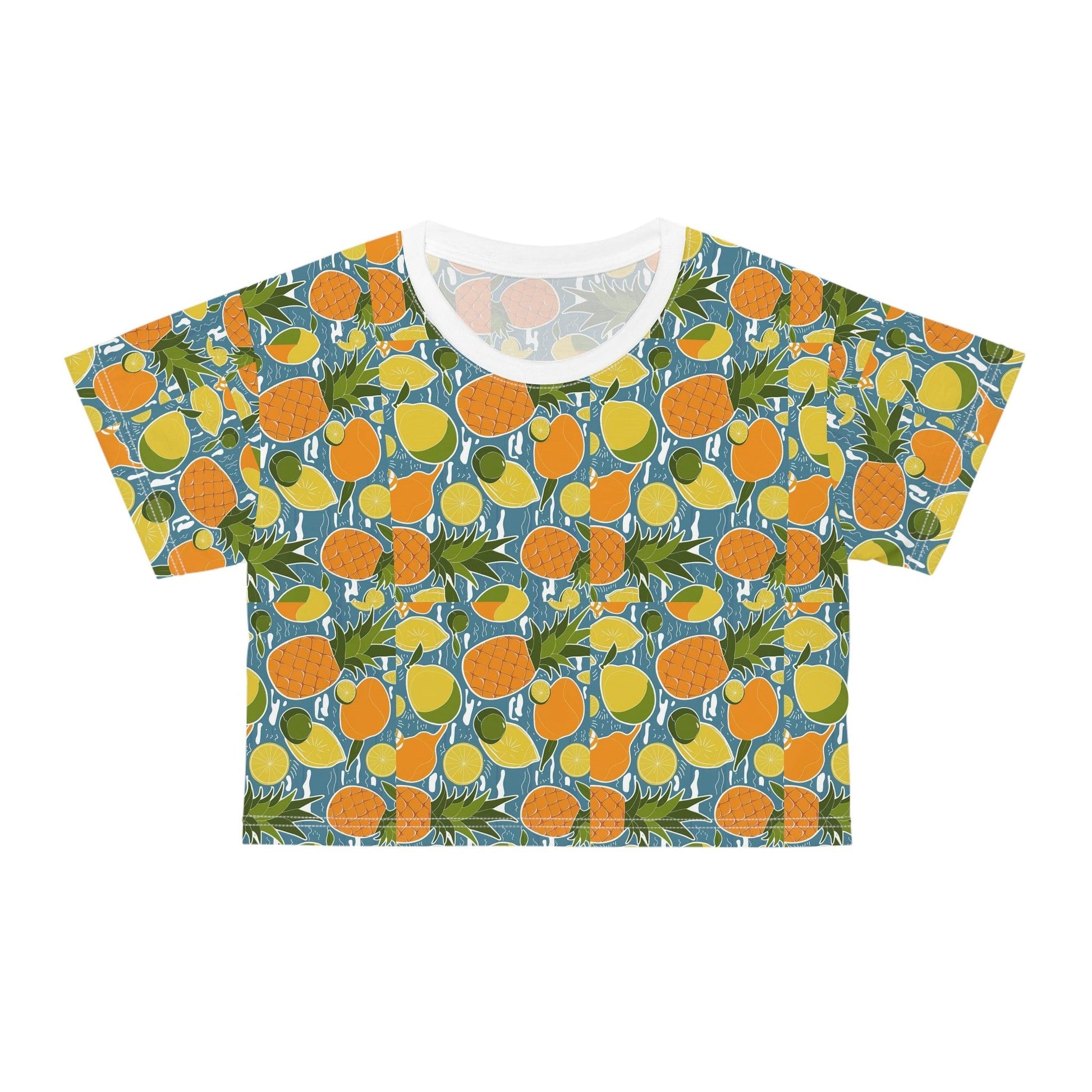 Tropical Fruit Small Repeating Print, Crop Tee (AOP) - Coastal Collections