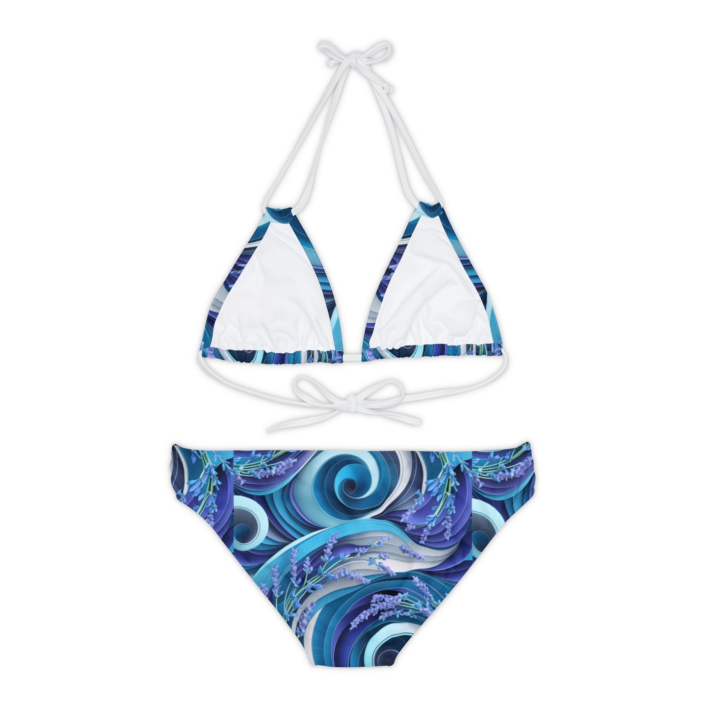 Seawaves and Lavender Flower Strappy Bikini Set