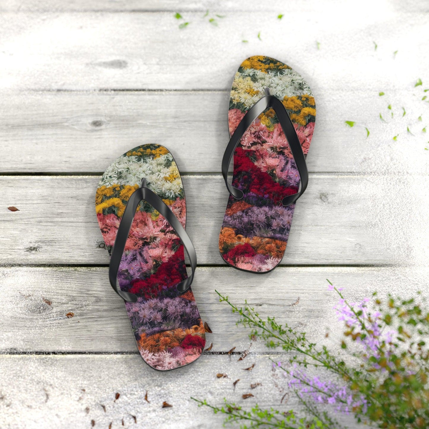 Yarrow Bouquet Flower Inspired Flip Flops, Express Your Beach Loving Self - Coastal Collections