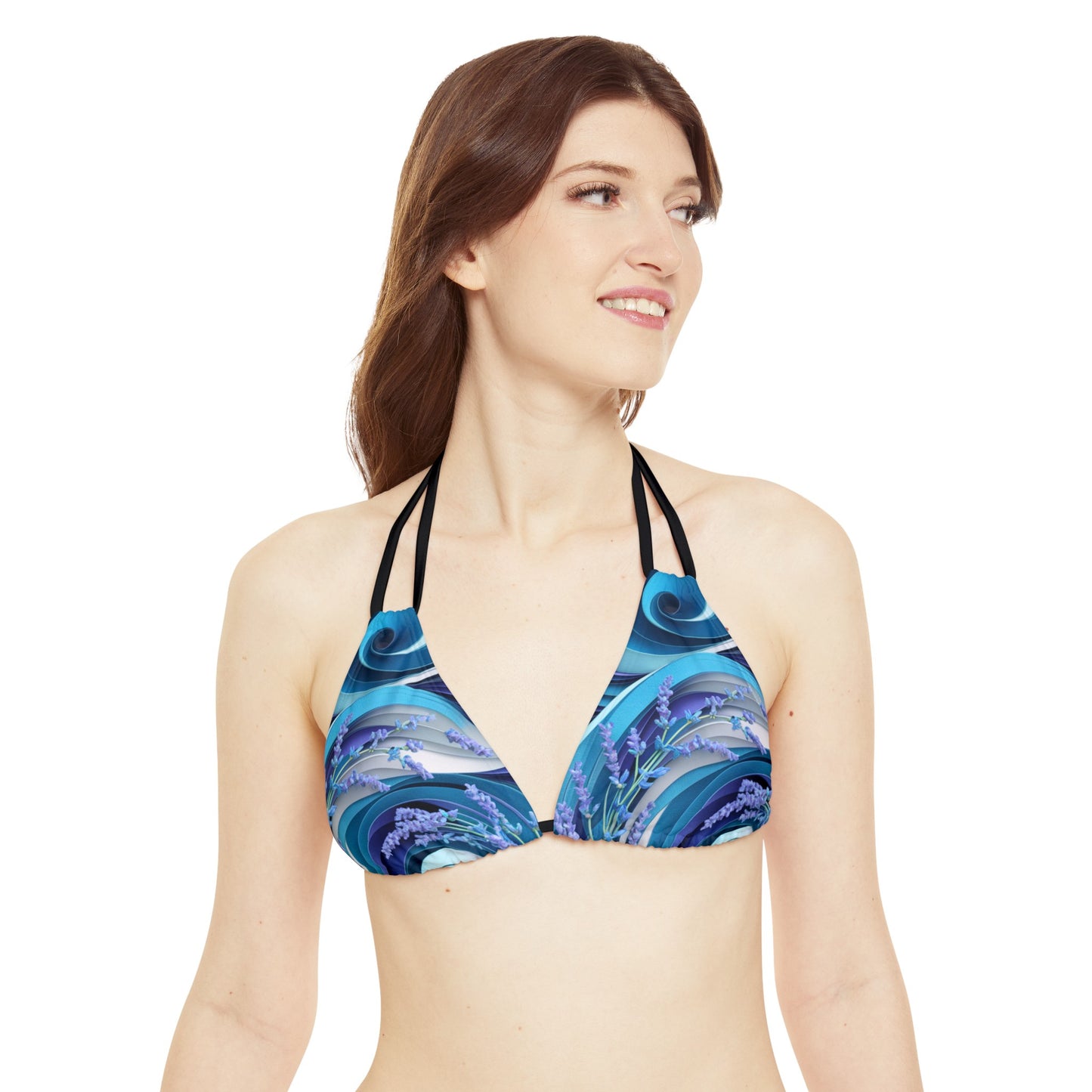 Seawaves and Lavender Flower Strappy Bikini Set