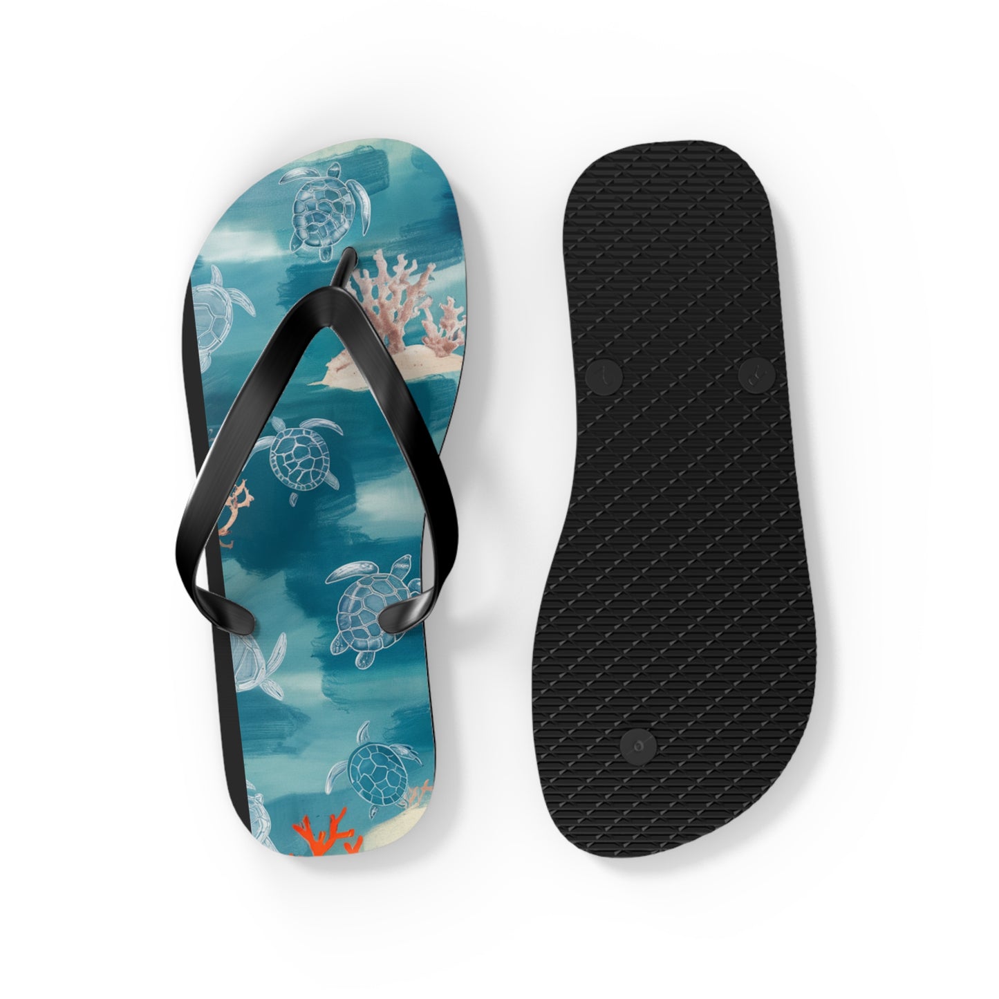 Sea Turtle and Coral Abstract Beach - Flip Flops, Sandals