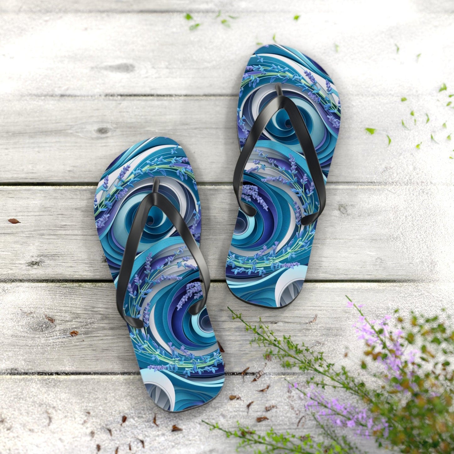 Sea Lavendar Ocean Waves Inspired Flip Flops, Express Your Beach Loving Self - Coastal Collections