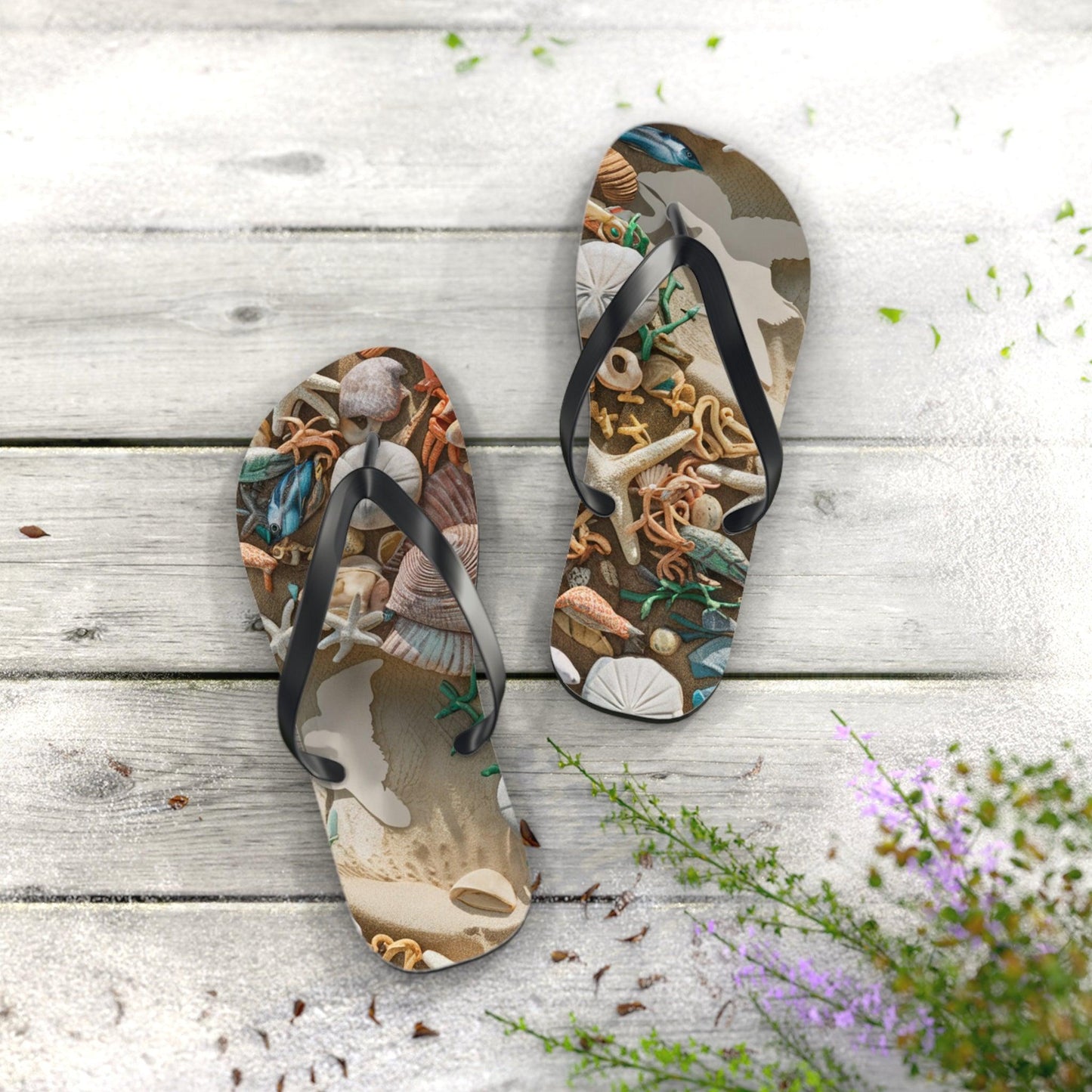 Seashell and Seagull Inspired Flip Flops v4, Express Your Beach Loving Self - Coastal Collections