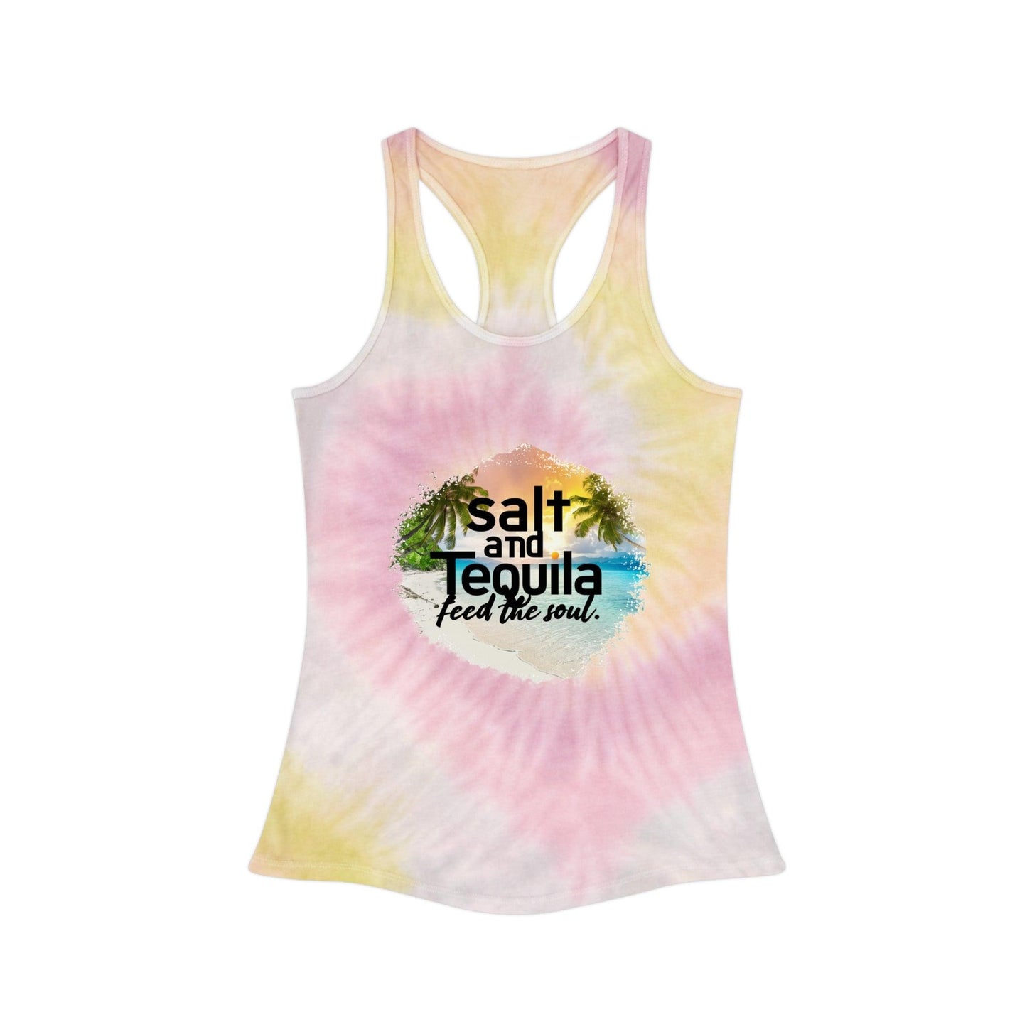 Salt and Tequila Feed the Soul Tie Dye Racerback Tank Top - Coastal Collections