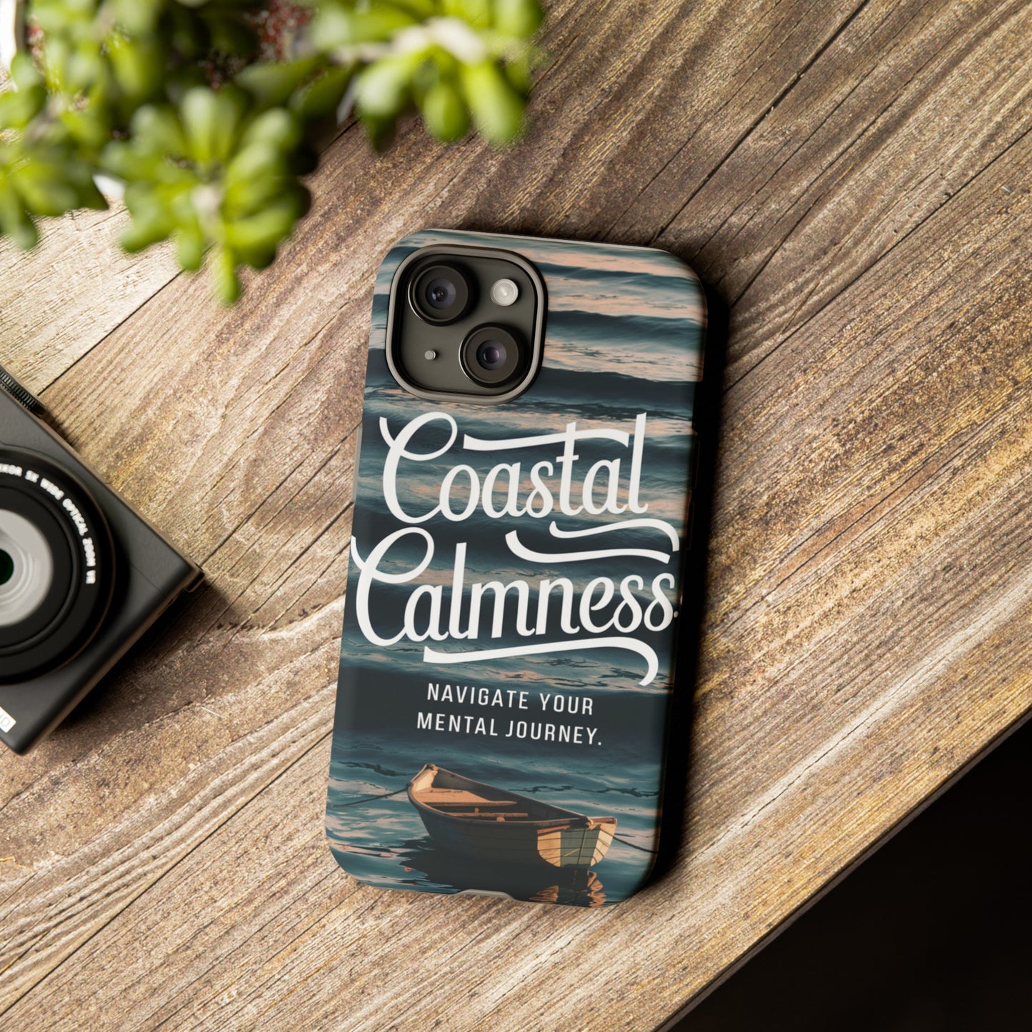 Coastal Calmness, Old Wooden Row Boat Design Protective Phone Case