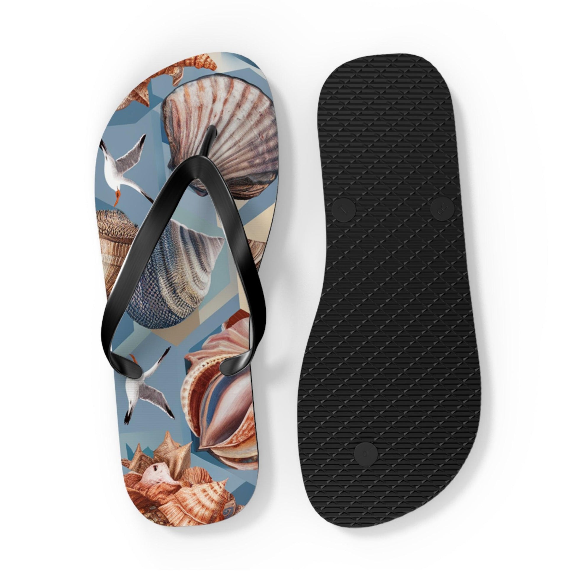 Seashell and Seagull Inspired Flip Flops v3, Express Your Beach Loving Self - Coastal Collections