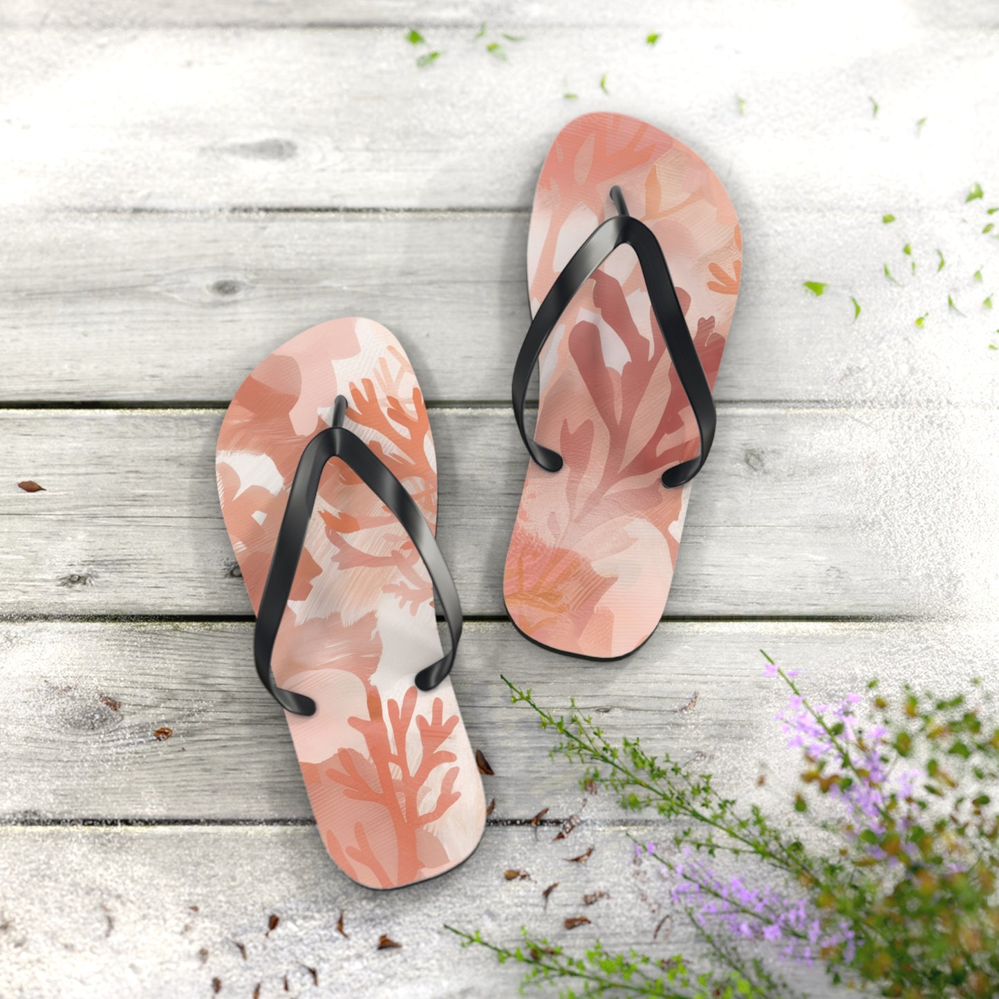 Coral Abstract Beach - Flip Flops, Sandals