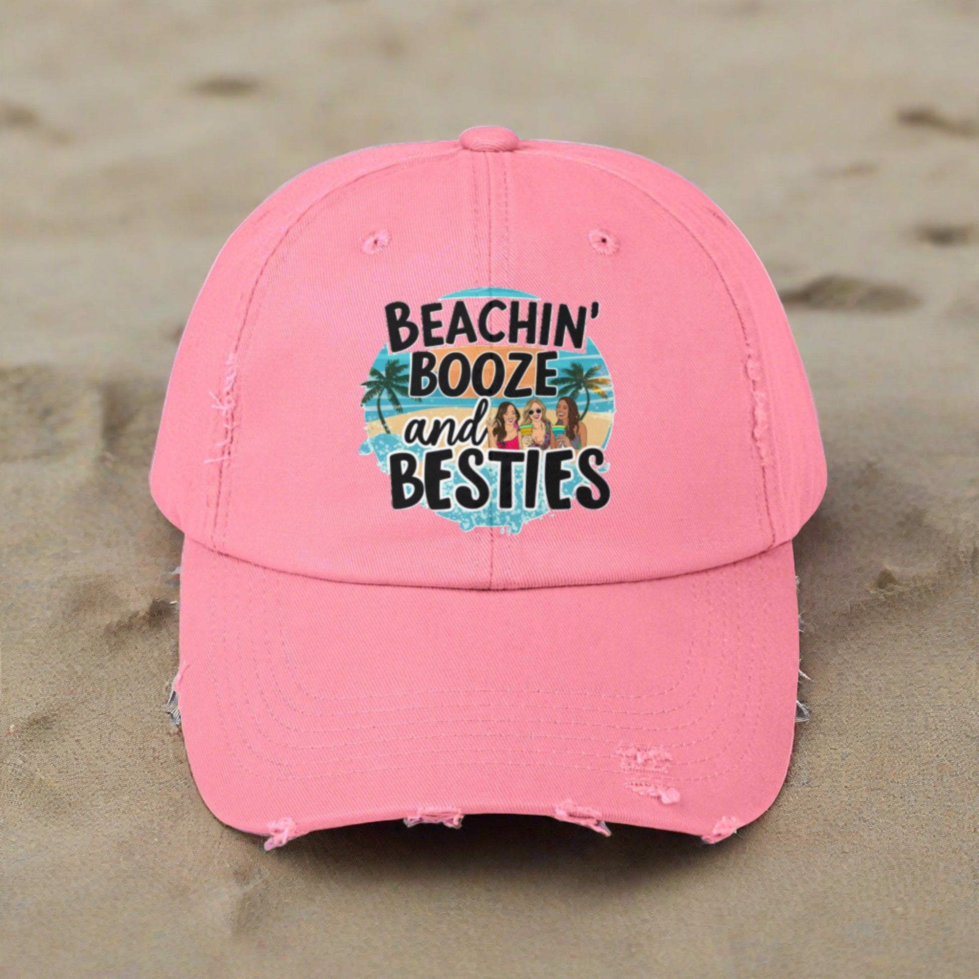 Beachin Booze and Besties Retro Cap, Girls Night Out, Casual Beach Hat - Coastal Collections