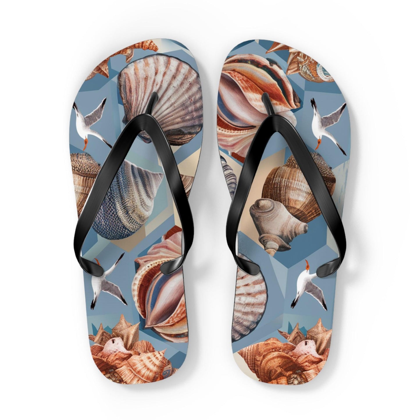 Seashell and Seagull Inspired Flip Flops v3, Express Your Beach Loving Self - Coastal Collections