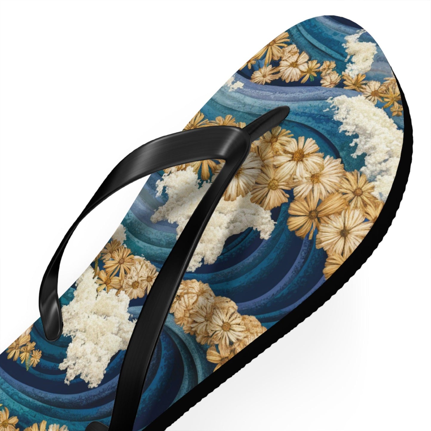 Sea Wave Yarrow Flower Inspired Flip Flops, Express Your Beach Loving Self - Coastal Collections