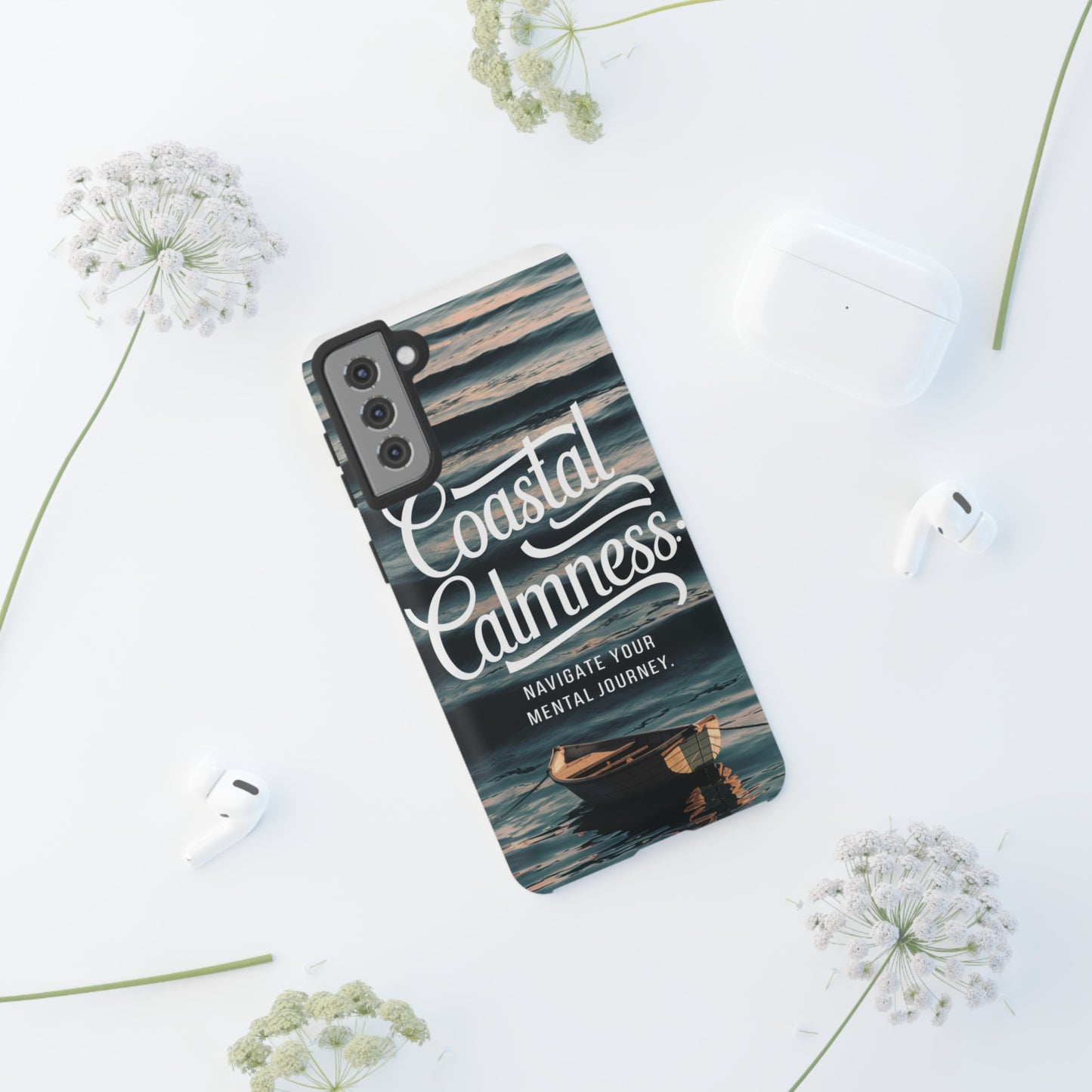 Coastal Calmness, Old Wooden Row Boat Design Protective Phone Case