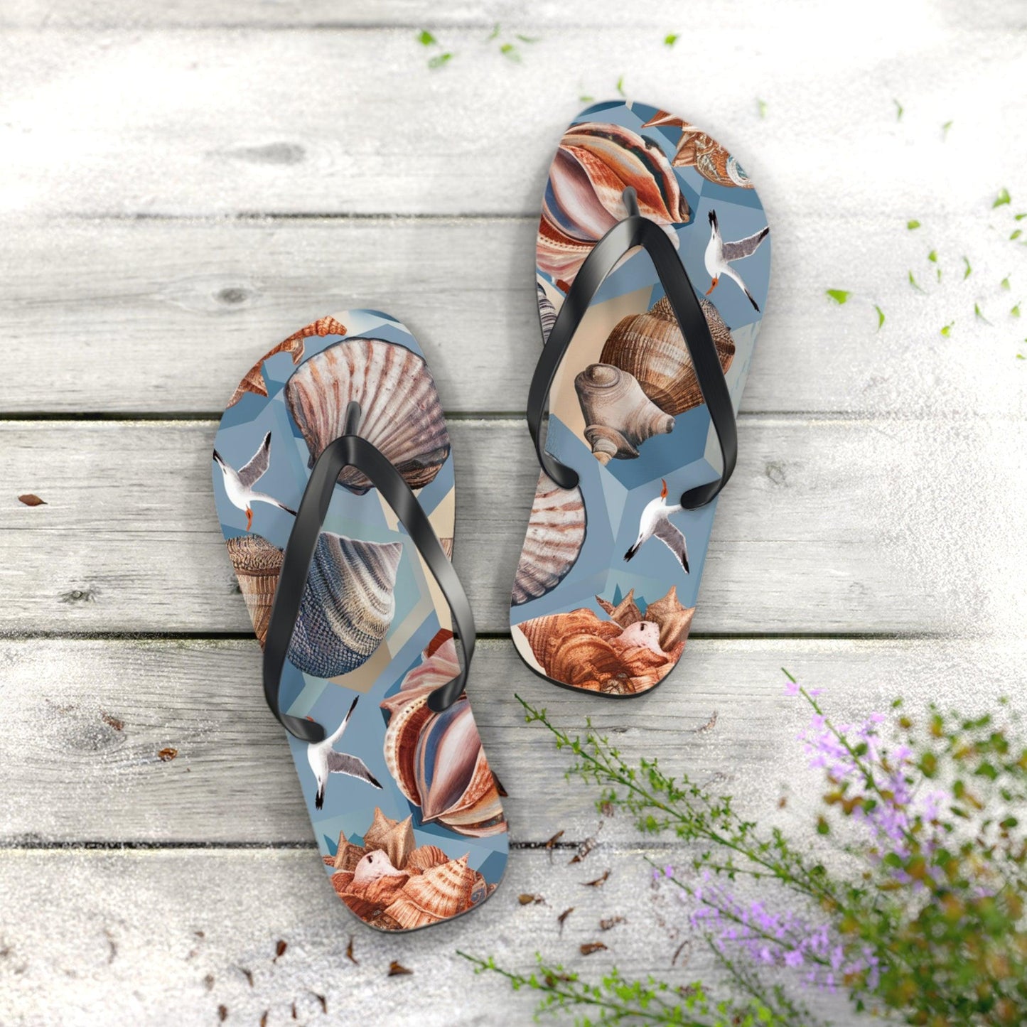 Seashell and Seagull Inspired Flip Flops v3, Express Your Beach Loving Self - Coastal Collections