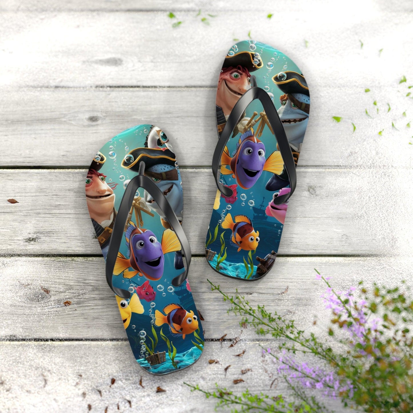 Comical Fish and Pirates Inspired Flip Flops, Express Your Beach Loving Self - Coastal Collections