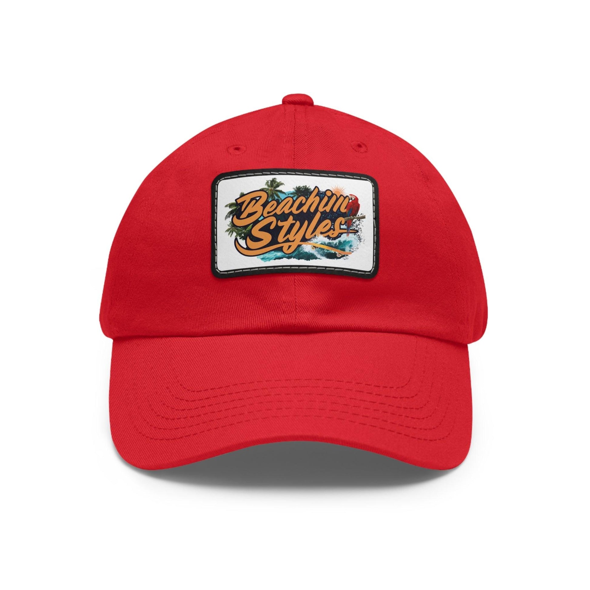 Beachin Styles© Red Parrot Hat with Leather Patch (Rectangle) - Coastal Collections