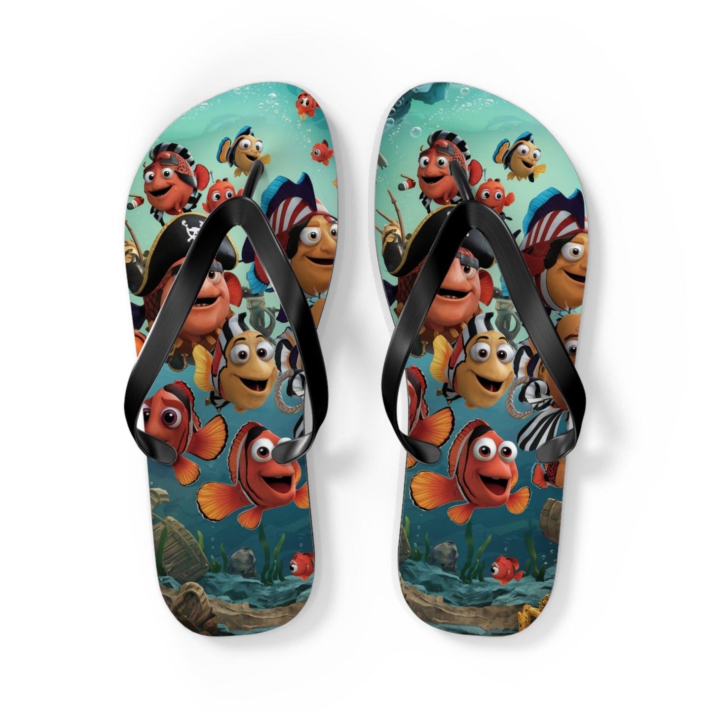 Comical Fish and Pirates Inspired Flip Flops v2, Express Your Beach Loving Self - Coastal Collections